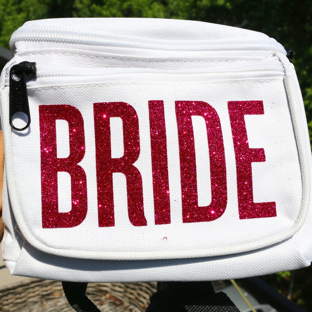 NEW BRIDE White Fanny Pack Fuchsia Pink Sparkle